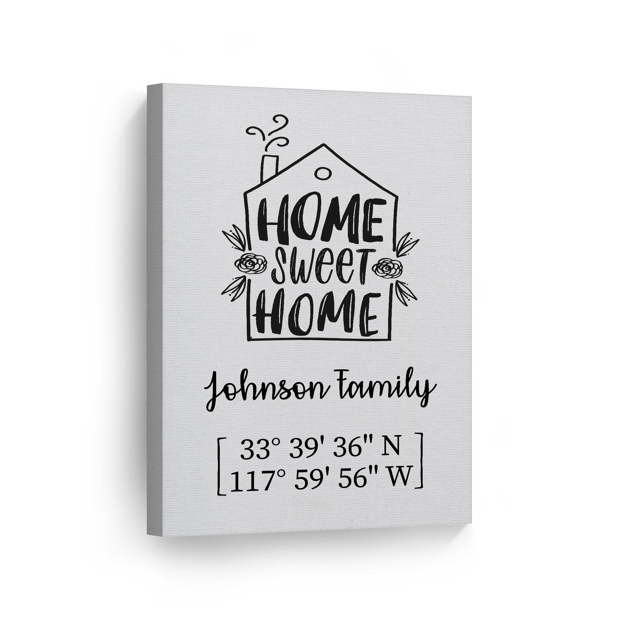 Personalized Gift Wall Art with Family Name and Coordinates Home Sweet ...