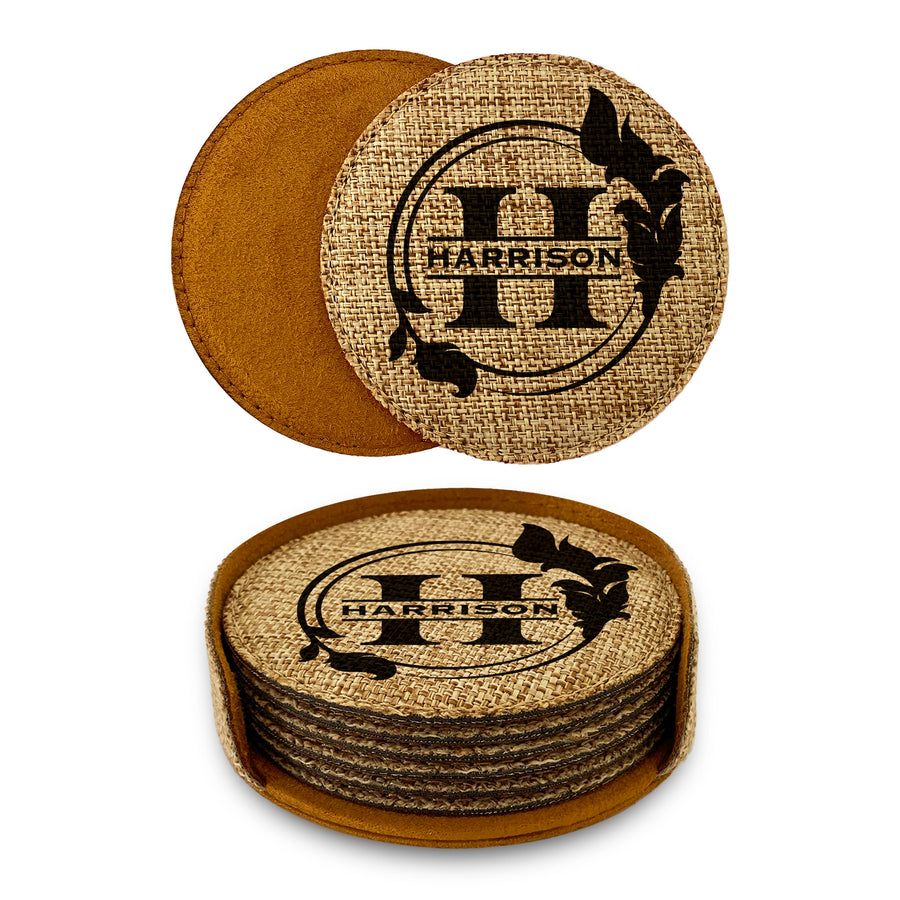 Customized Personalized Coaster in bulk Burlap Vintage Rustic Home décor