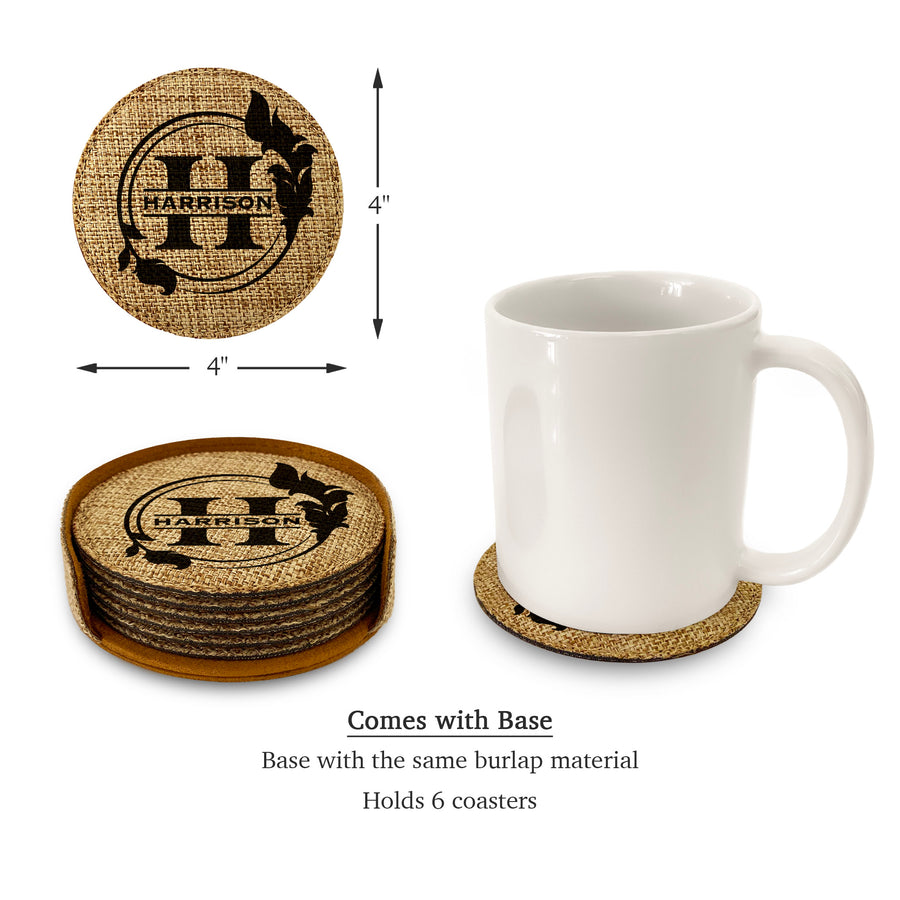 Customized Personalized Coaster in bulk Burlap Vintage Rustic Home décor