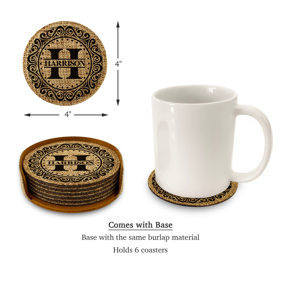 Customized Personalized Coaster in bulk Burlap Vintage Rustic Home décor