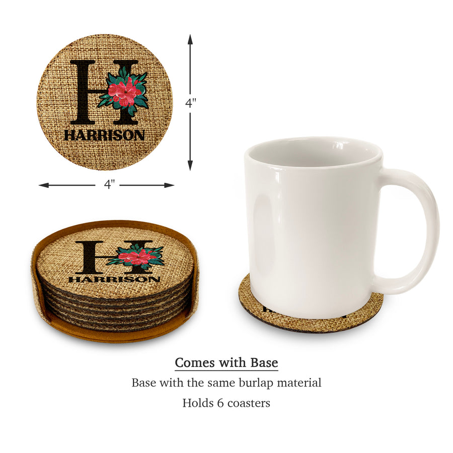 Customized Personalized Coaster in bulk Burlap Vintage Rustic Home décor
