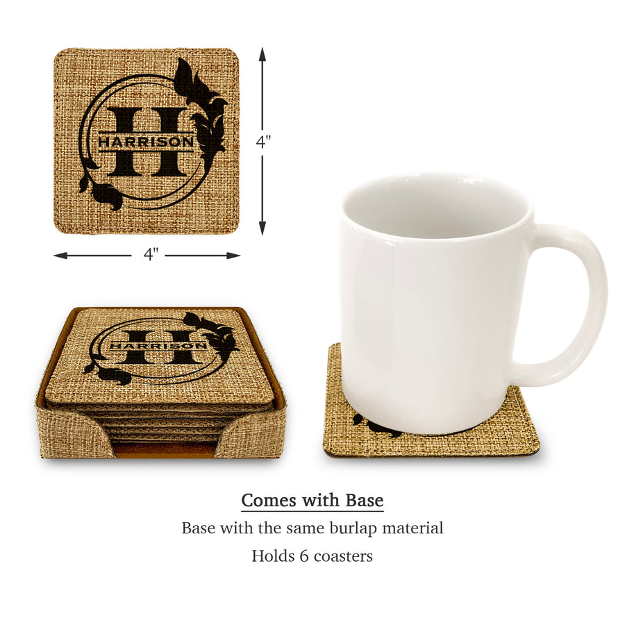 Customized Personalized Coaster in bulk Burlap Vintage Rustic Home décor