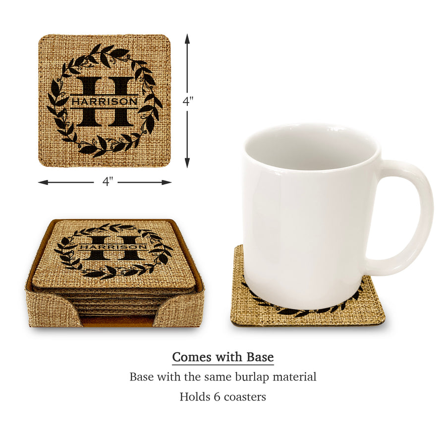 Customized Personalized Coaster in bulk Burlap Vintage Rustic Home décor