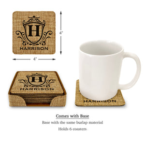 Customized Personalized Coaster in bulk Burlap Vintage Rustic Home décor