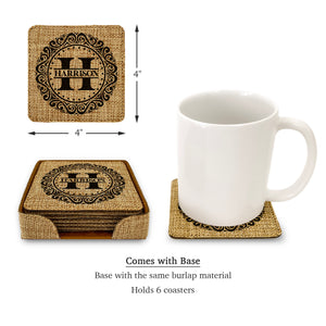 Customized Personalized Coaster in bulk Burlap Vintage Rustic Home décor