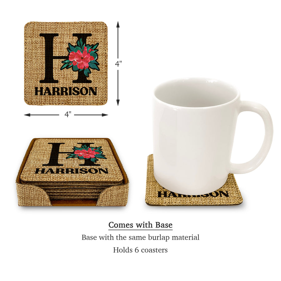 Customized Personalized Coaster in bulk Burlap Vintage Rustic Home décor