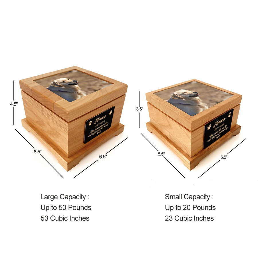 Custom Photo Urn on Ceramic Tile Wooden Urn with Photo Print Memorial Gift