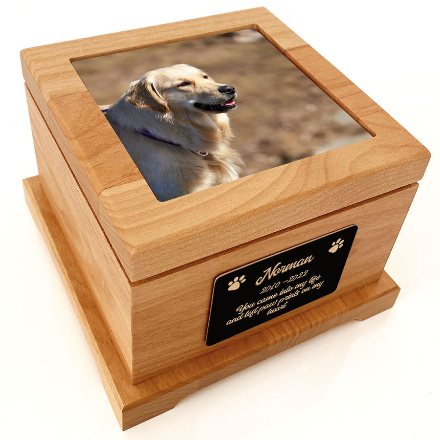 Custom Photo Urn on Ceramic Tile Wooden Urn with Photo Print Memorial Gift