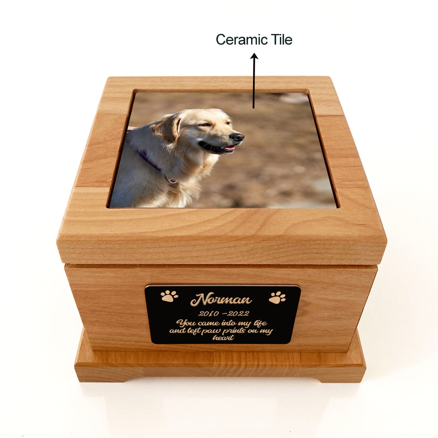 Custom Photo Urn on Ceramic Tile Wooden Urn with Photo Print Memorial Gift