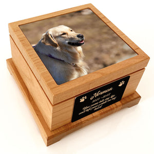 Custom Photo Urn on Ceramic Tile Wooden Urn with Photo Print Memorial Gift