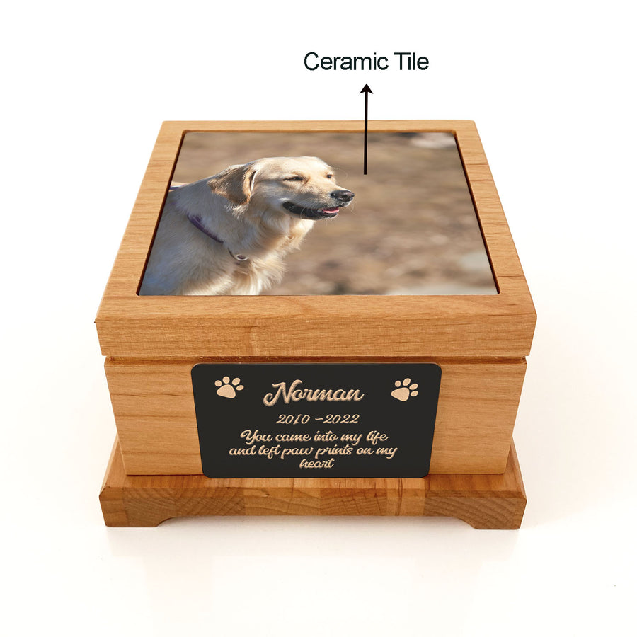 Custom Photo Urn on Ceramic Tile Wooden Urn with Photo Print Memorial Gift
