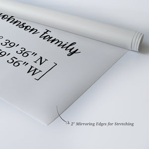 Personalized Gift Wall Art with Family Name and Coordinates Home Sweet Home Leaves Design